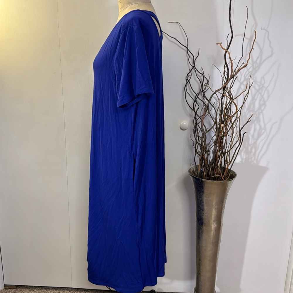 Jessica London royal blue midi short sleeve V-neck dress with pockets - Picture 3 of 8